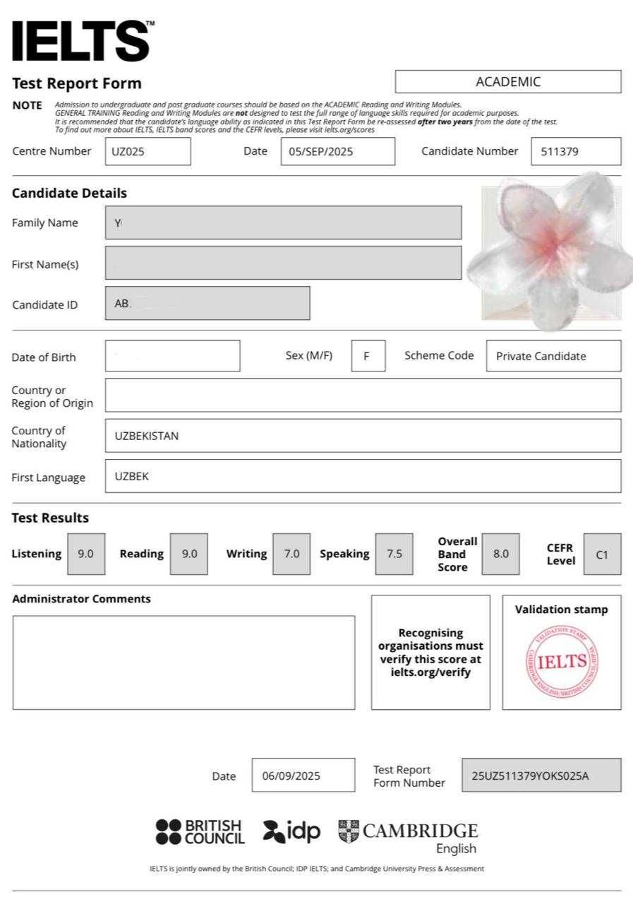 Репетитор английского для женщин, Ayollar uchun ingliz tili, IELTS 8