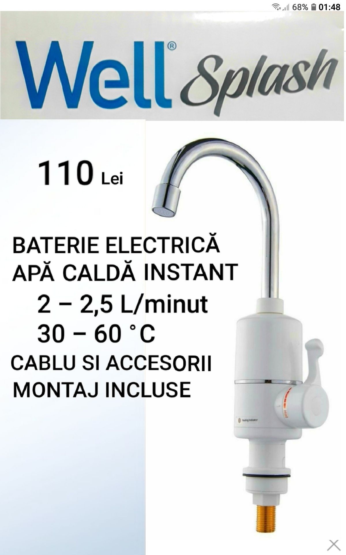 BATERIE ELECTRICĂ pentru Apă caldă instant NOUĂ- 110 Lei