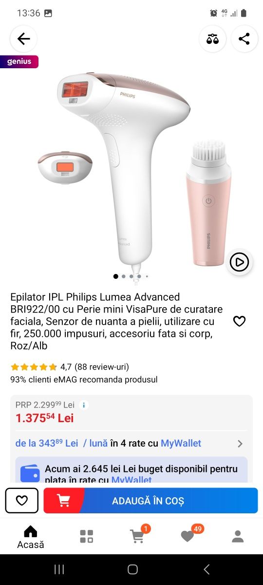 Epilator nou IPL 922 Philips Lumea Advanced