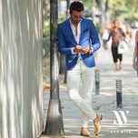 Sacou blazer slim 46 S premium Cinque NOU lana respirabila bleu ciel