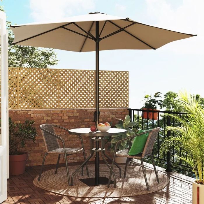 Masa Balcon/Terasa Elia cu 2 scaune, otel/sticla, Ø 80 × 88 cm, Gri