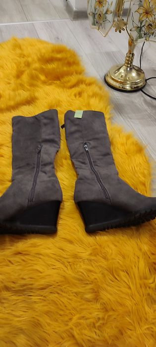 Cizme cu platformă pana la genunchi, gri, Graceland