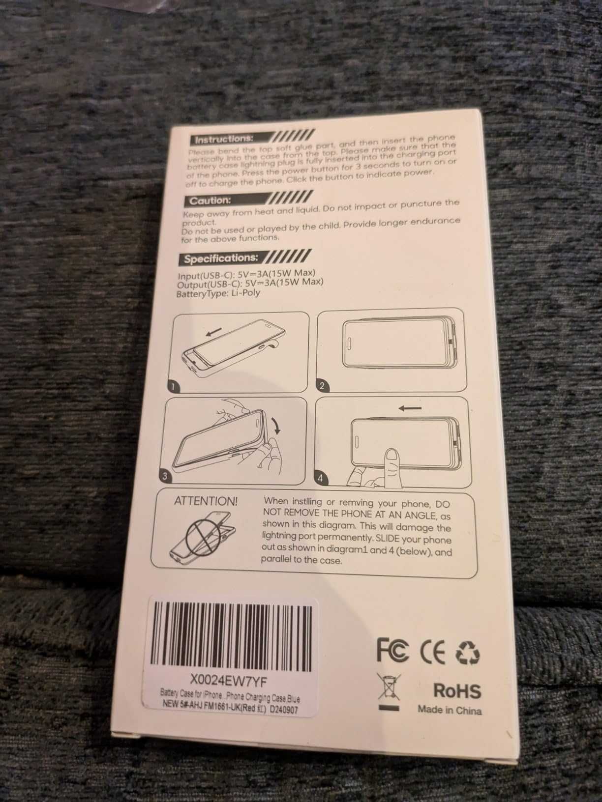 Калъф с батерия BOPPS за iPhone 16-6,1 инча, 15 W, 8500 mAh - червен