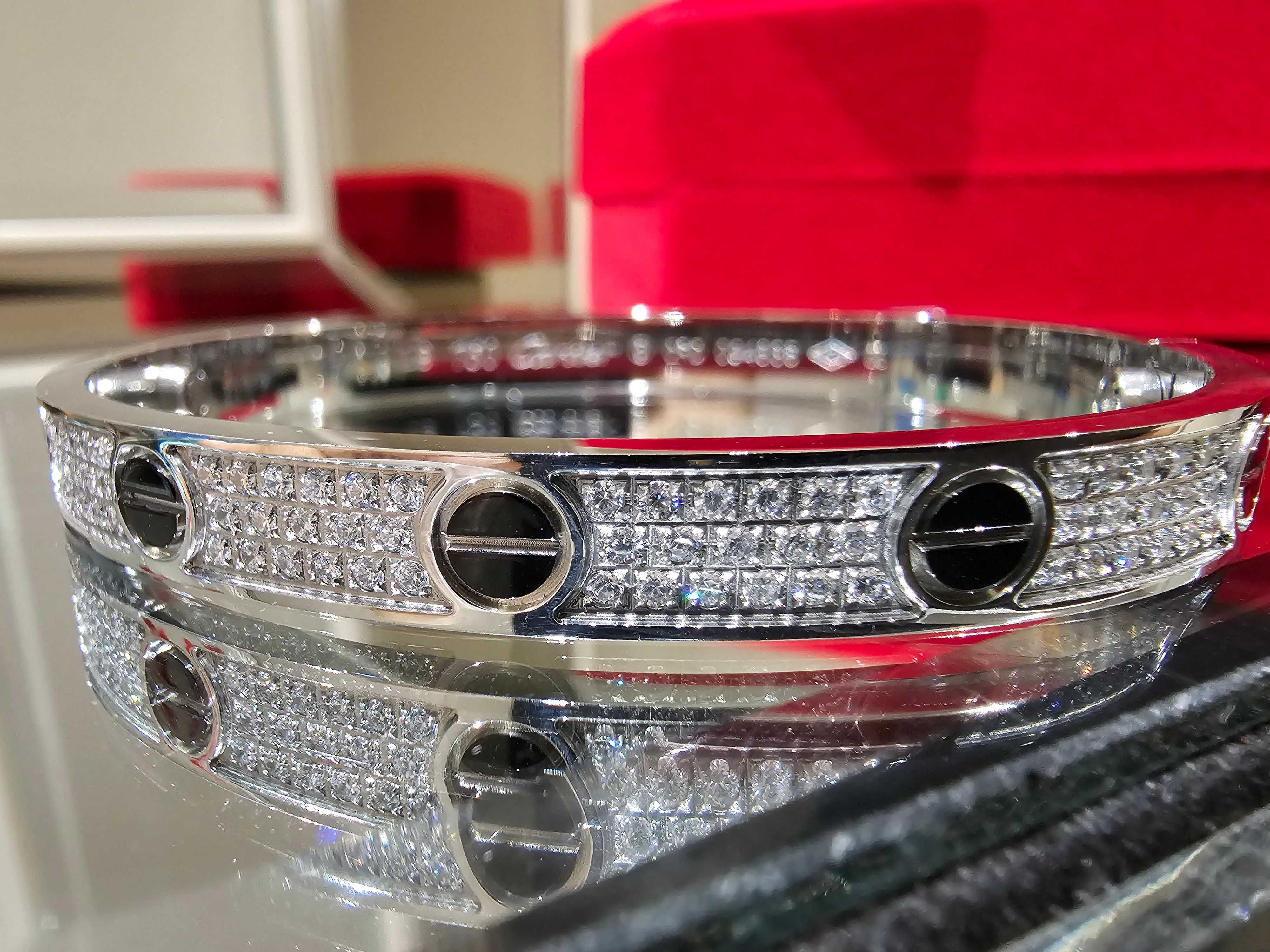 CARTIER Love Ceramic Paved White Gold Classic Diamond Гривна с Отверка