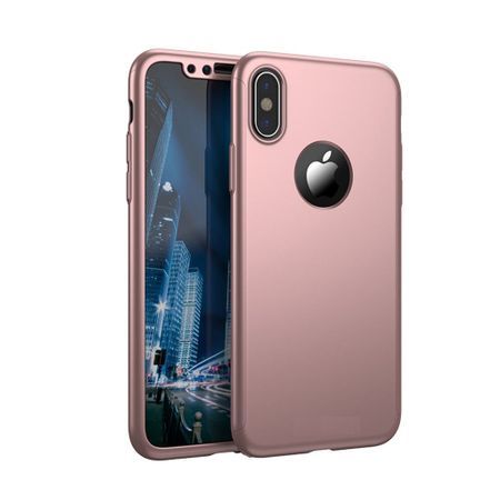 Husa GloMax FullBody Rose-Gold pentru Apple iPhone X cu folie de sticl