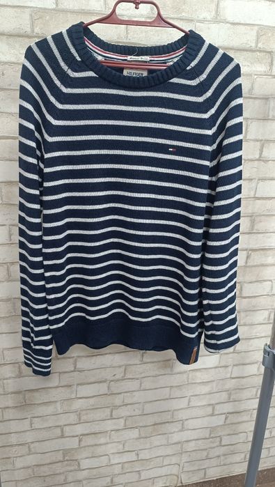 TOMMY HILFIGER хлопок мужской свитер серый в полоску размер 48-50
