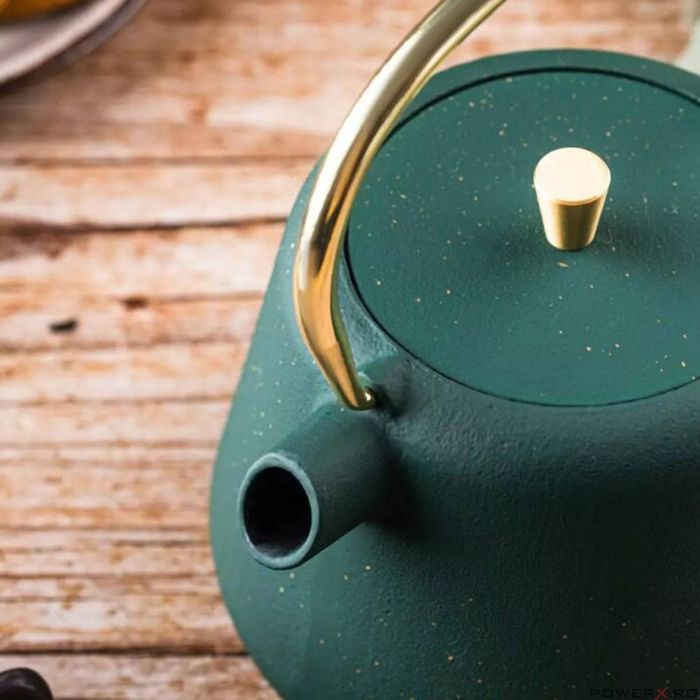 Ceainic din fonta cu strecuratoare, interior emailat, 1l, verde cu