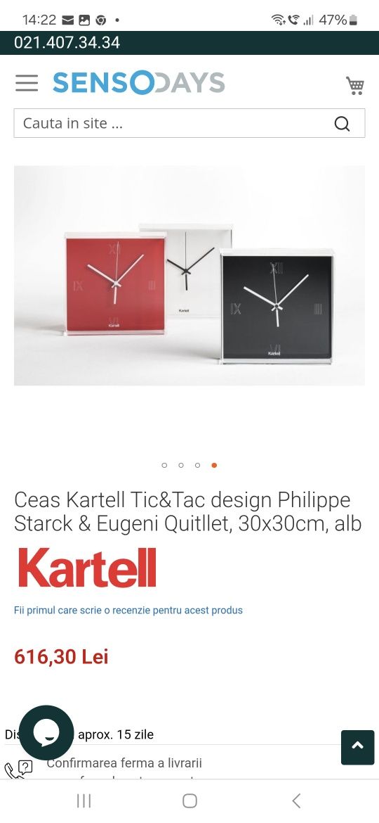 Ceas Kartell negru 30x30 cm