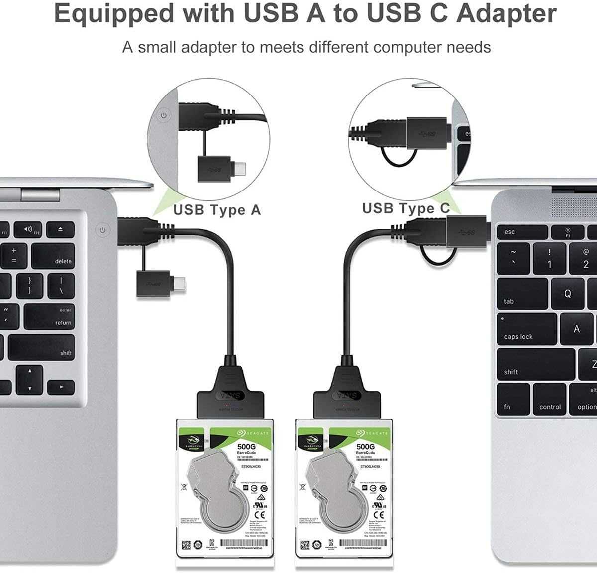 Cablu adaptor USB 3.0 + USB-C la SATA 3 pt HDD SSD laptop 2.5 inch