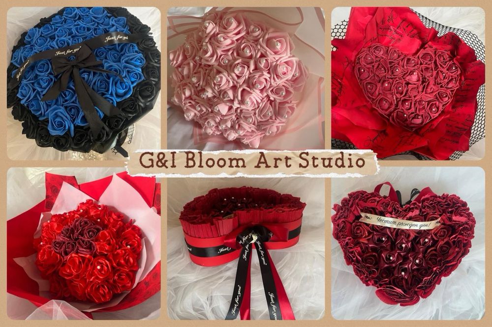 Букети от вечни рози(фоам и сатен)