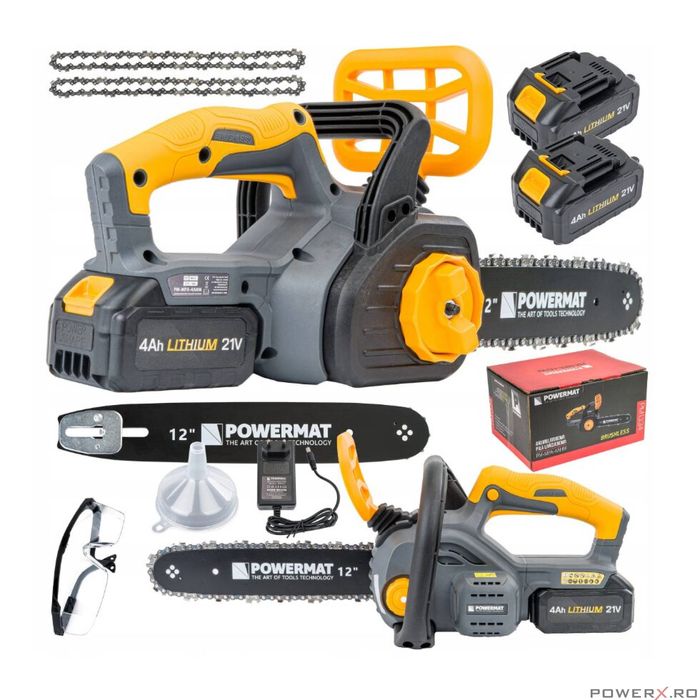 Drujba cu acumulator, fierastrau, 2x baterie 4Ah, pas lant 3/25,