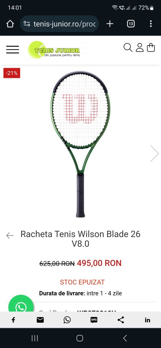 Racheta tenis Wilson Blade V8 26'