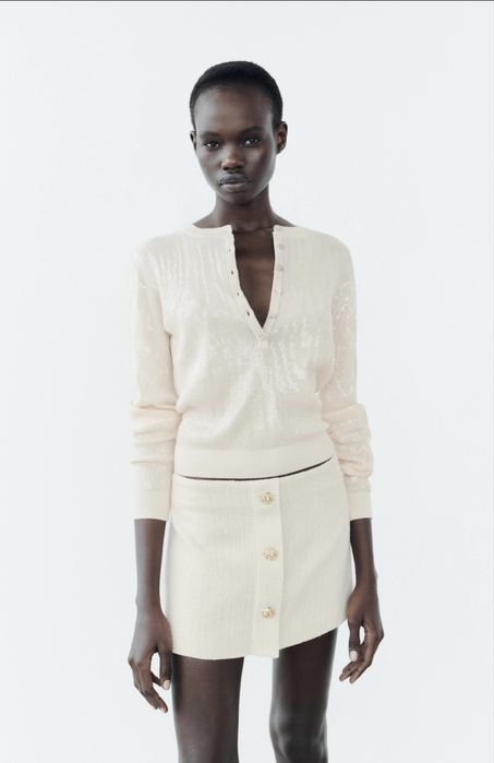 Блуза с пайети и блуза с ефект жилетка с плисиран подгъв Zara Зара