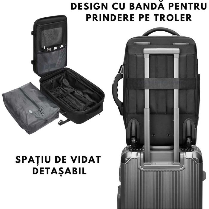 Rucsac Troler cu Vacum, Ghiozdan de Capacitate Mare, Sistem de Vidat