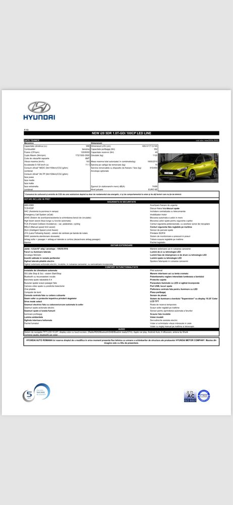 Hyundai i20 2025 auto nou 1750KM 1.0TGDI 100 CP Led Line