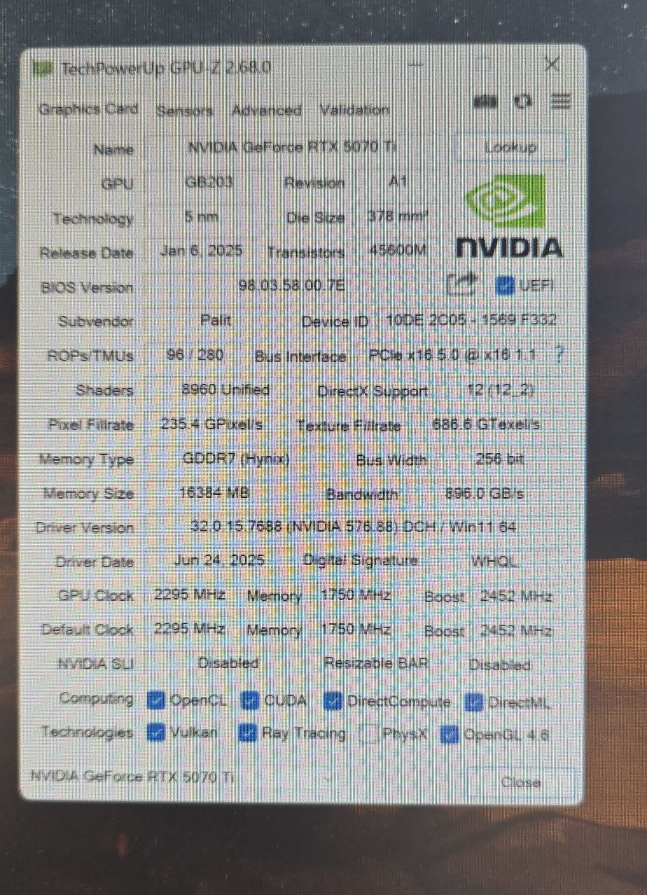 Видео карта Nvidia RTX 5070ti Palit Gaming Pro, 16GB GDDR7