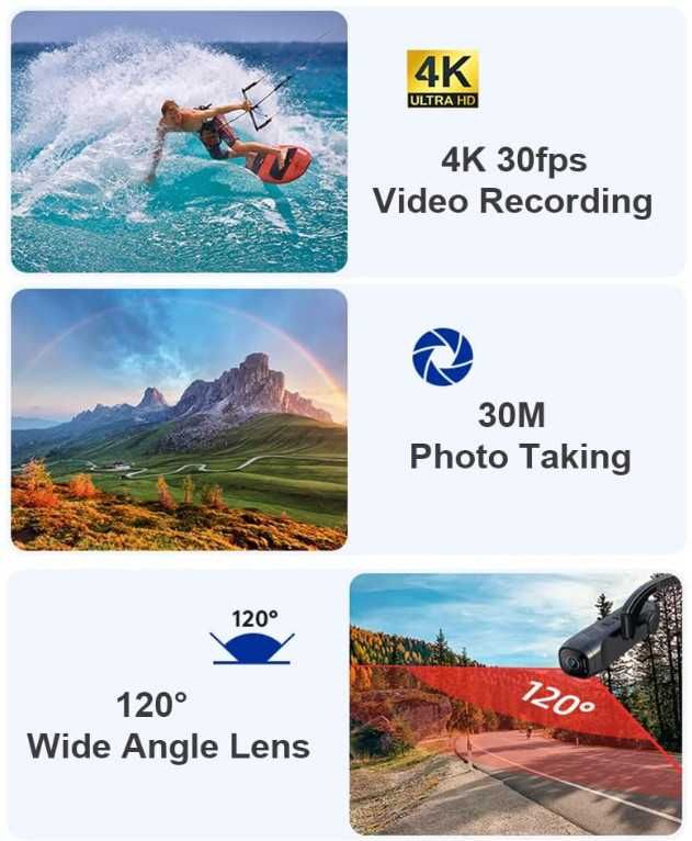 Спортна камера Andoer 4K 30FPS,  видеокамера за глава