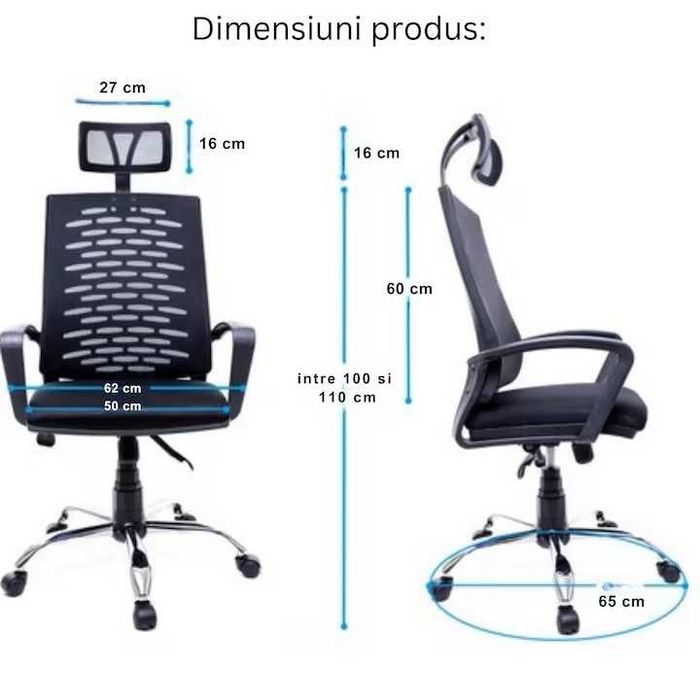 Scaun birou ergonomic cu tetiera, reglabil pe inaltime si inclinare