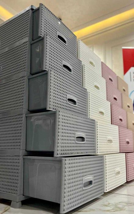 Комод пластиковый с плетёным дизайном – 3, 4 и 5 этажей