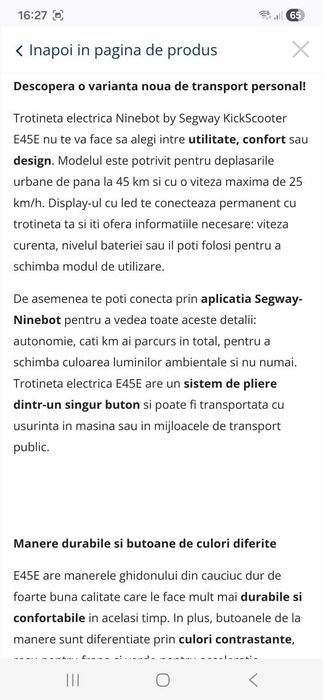 Trotineta electrica Ninebot by Segway KickScooter viteza maxima 25 km