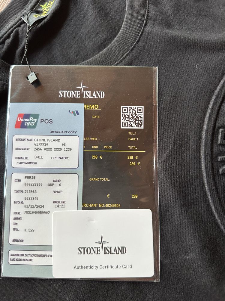 Мъжка,памучна,черна тениска Stone Island с голямо изпъкнало лого