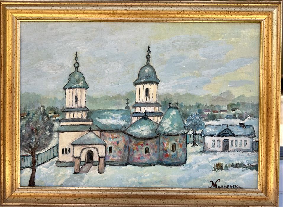 Mircea Popescu Tablou Peisaj Bucovinean Biserica Rasca Falticeni 30x40