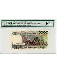 Bancnota GRADATA PMG 5000 Rupiah 1992-99 Indonesia Bani vechi