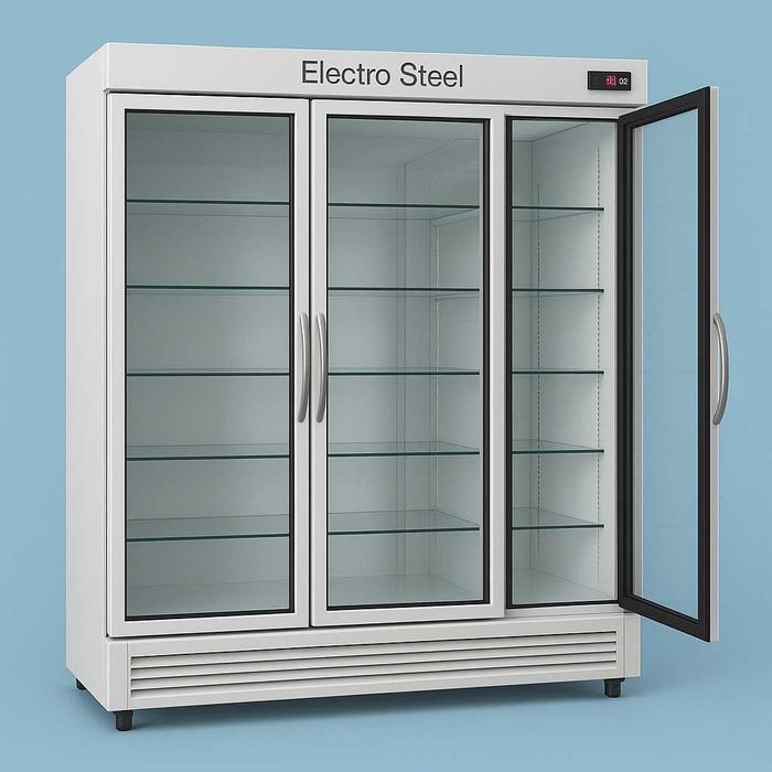 Uch eshikli sovutgich-vitrina — supermarket uchun ideal, Electro Steel