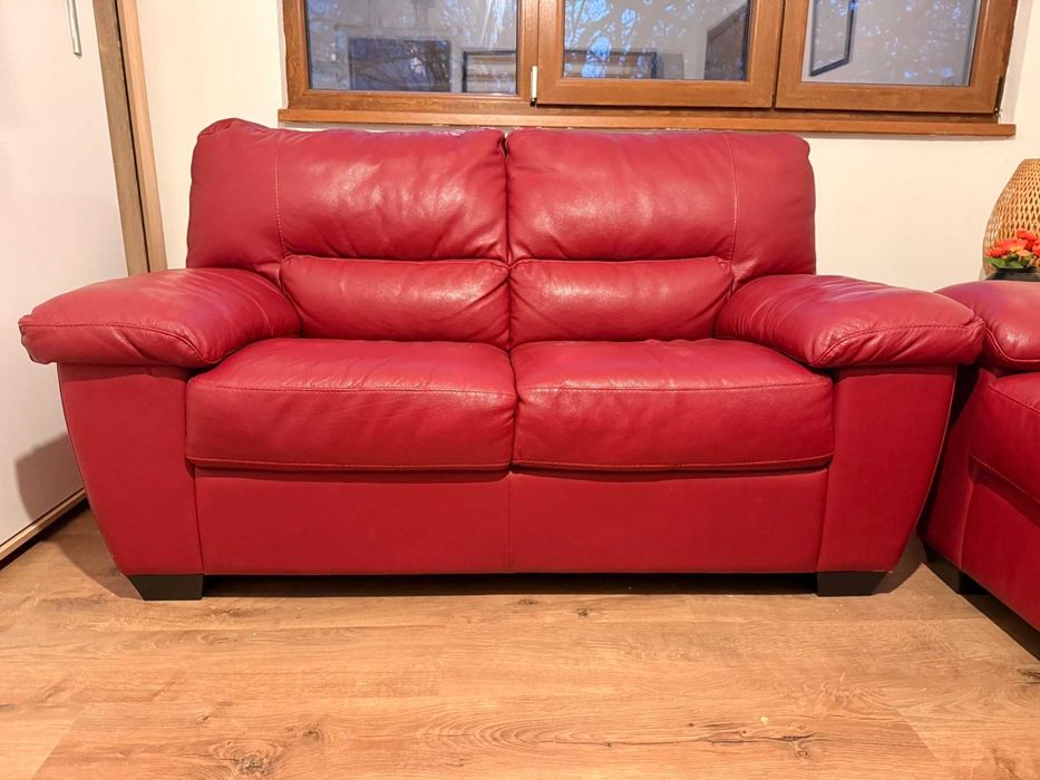 Холна гарнитура от естествена телешка кожа- кожен диван 2-ка и 3-ка