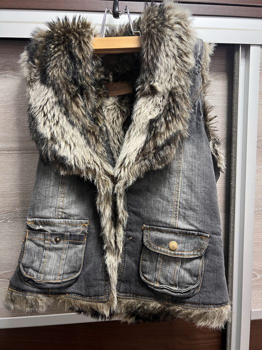 Vesta dama denim cu blana