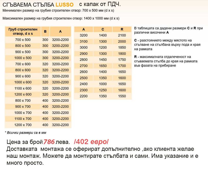 Тавански сгъваеми стълби за хоризонтален и вертикален монтаж.