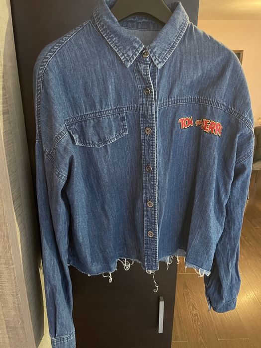 Овърсайз дънкова риза със щампа