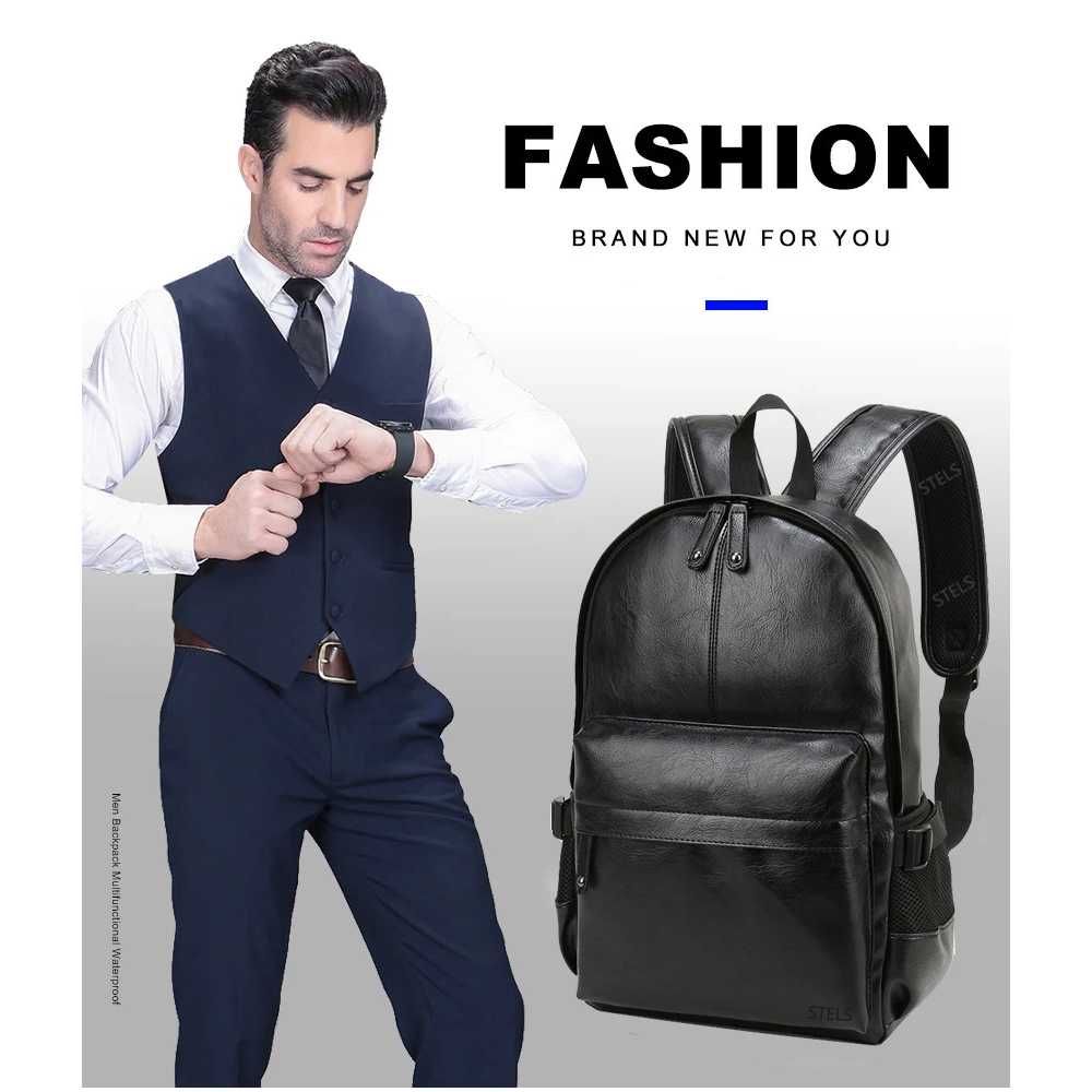 Раница за лаптоп STELS Q90, еко кожа, 15.6", черна, водоустойчива