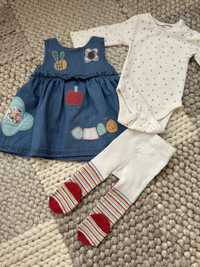 Бебешки дрешки комплект Next рокля боди и чорапогащник