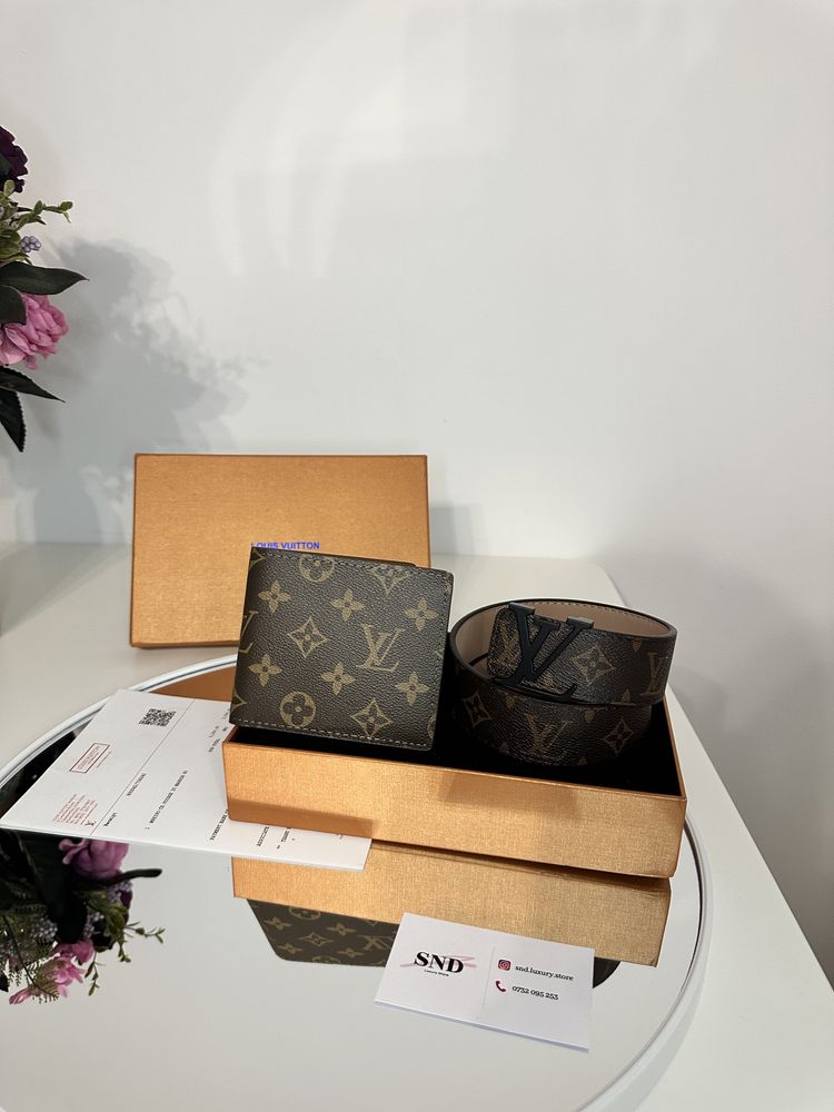 Set Curea portofel Louis Vuitton piele canvas 100% cutie cadou