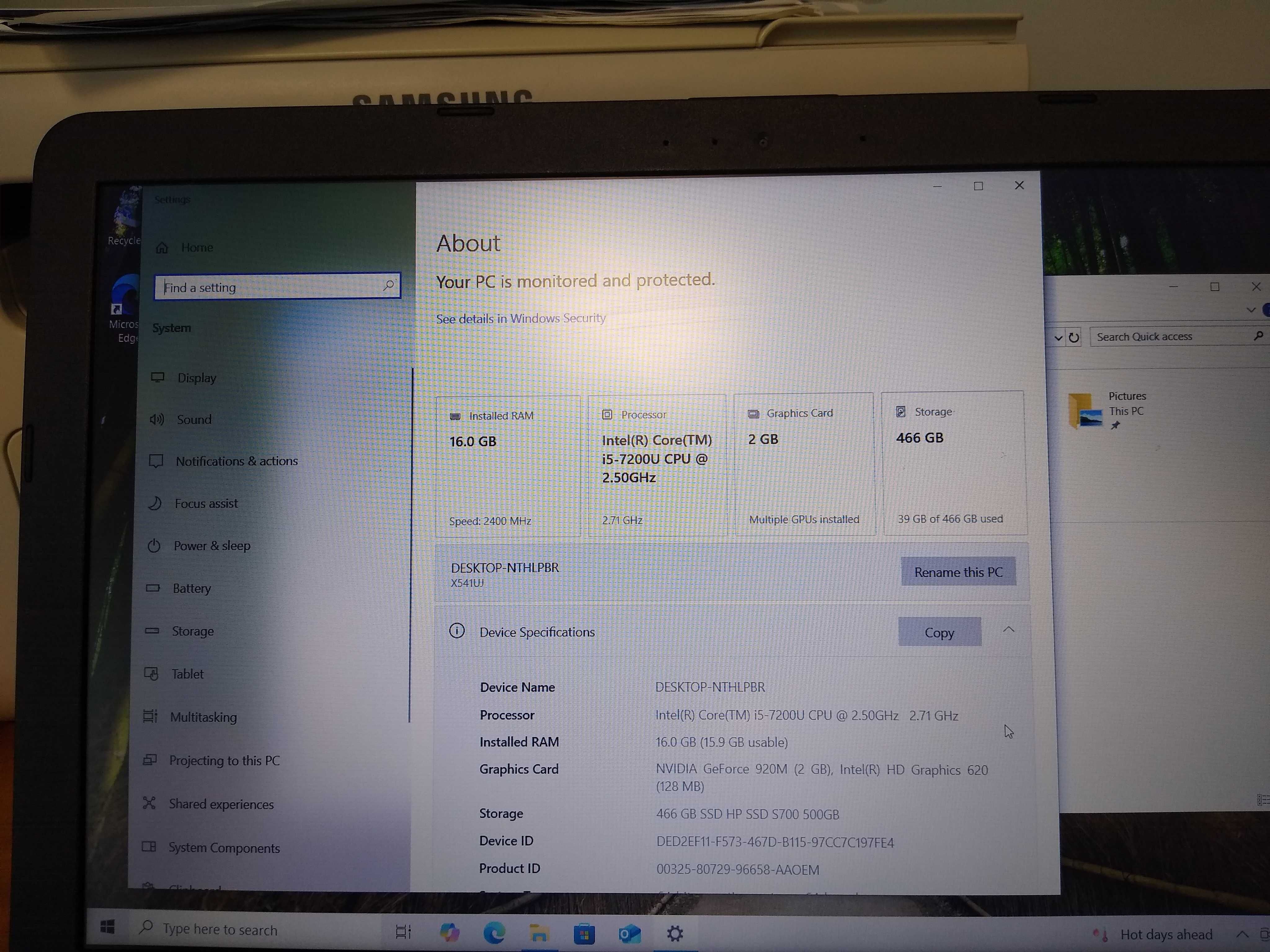 Laptop ASUS X541UJ Intel i5-7200U 15.6'', Full HD, 16GB, 500GB SSD