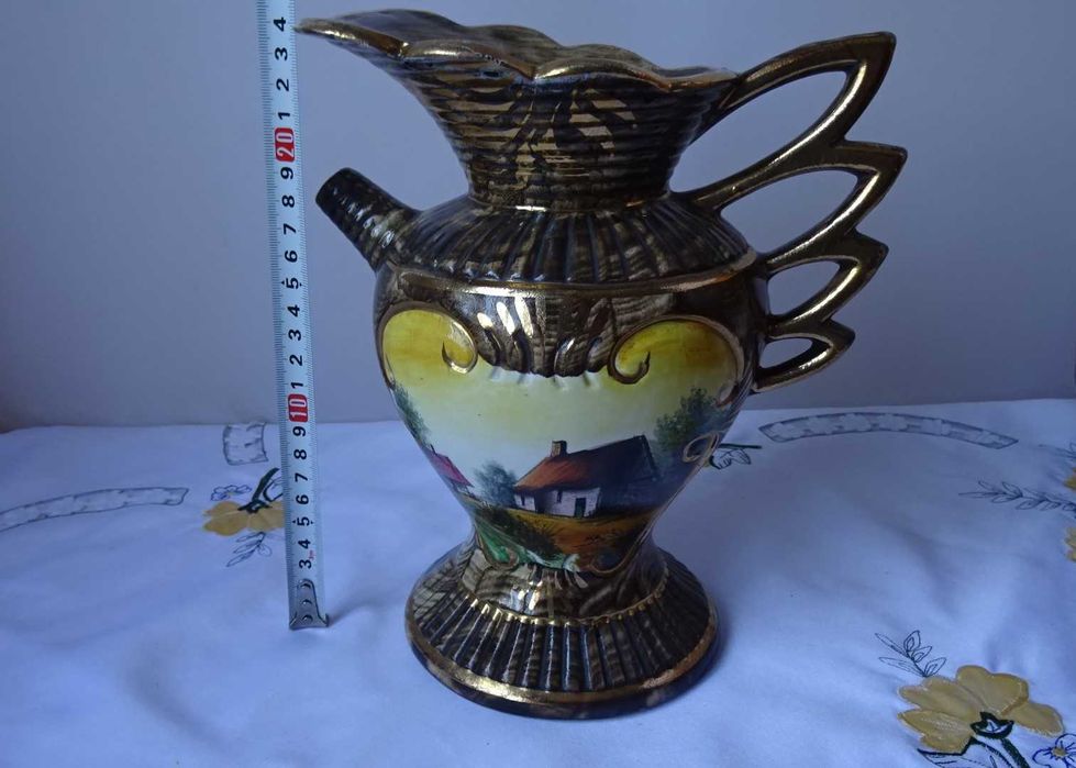 Винтидж керамична ваза, ръчно рисувана от H. Bequet Quaregnon в Белгия