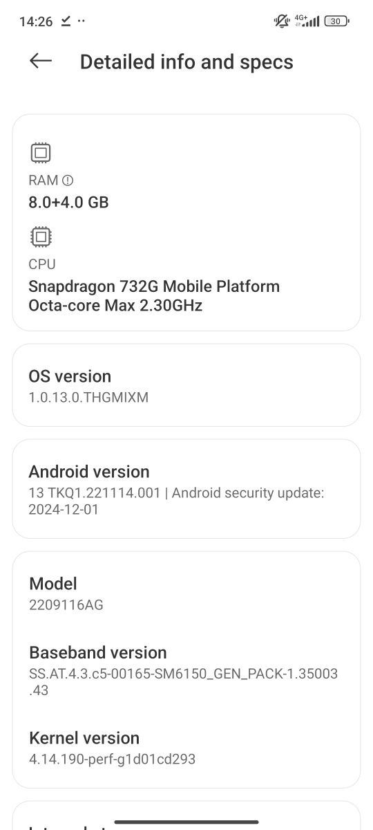 Xiomi Note 12 pro 4G