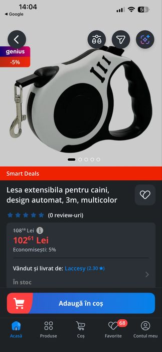 Lesa extensibila pentru caini, design automat, 3m, nou