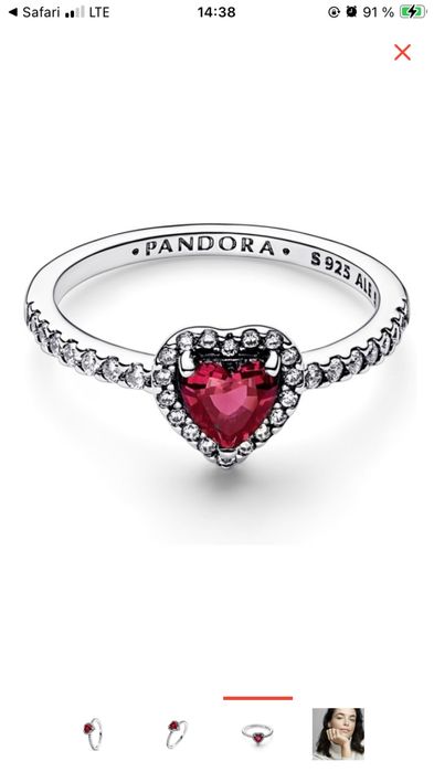 Кольцо PANDORA «Возвышенное красное сердце»