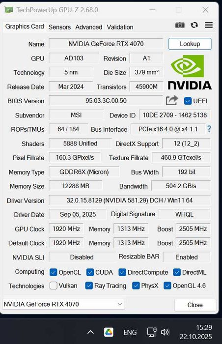 RTX 4070 Msi Ventus 2X 12G OC