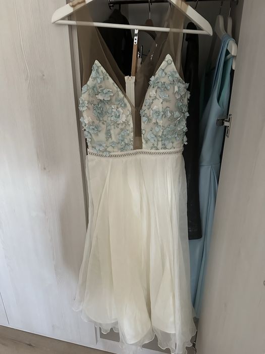 Rochie ocazie alb/turcoaz
