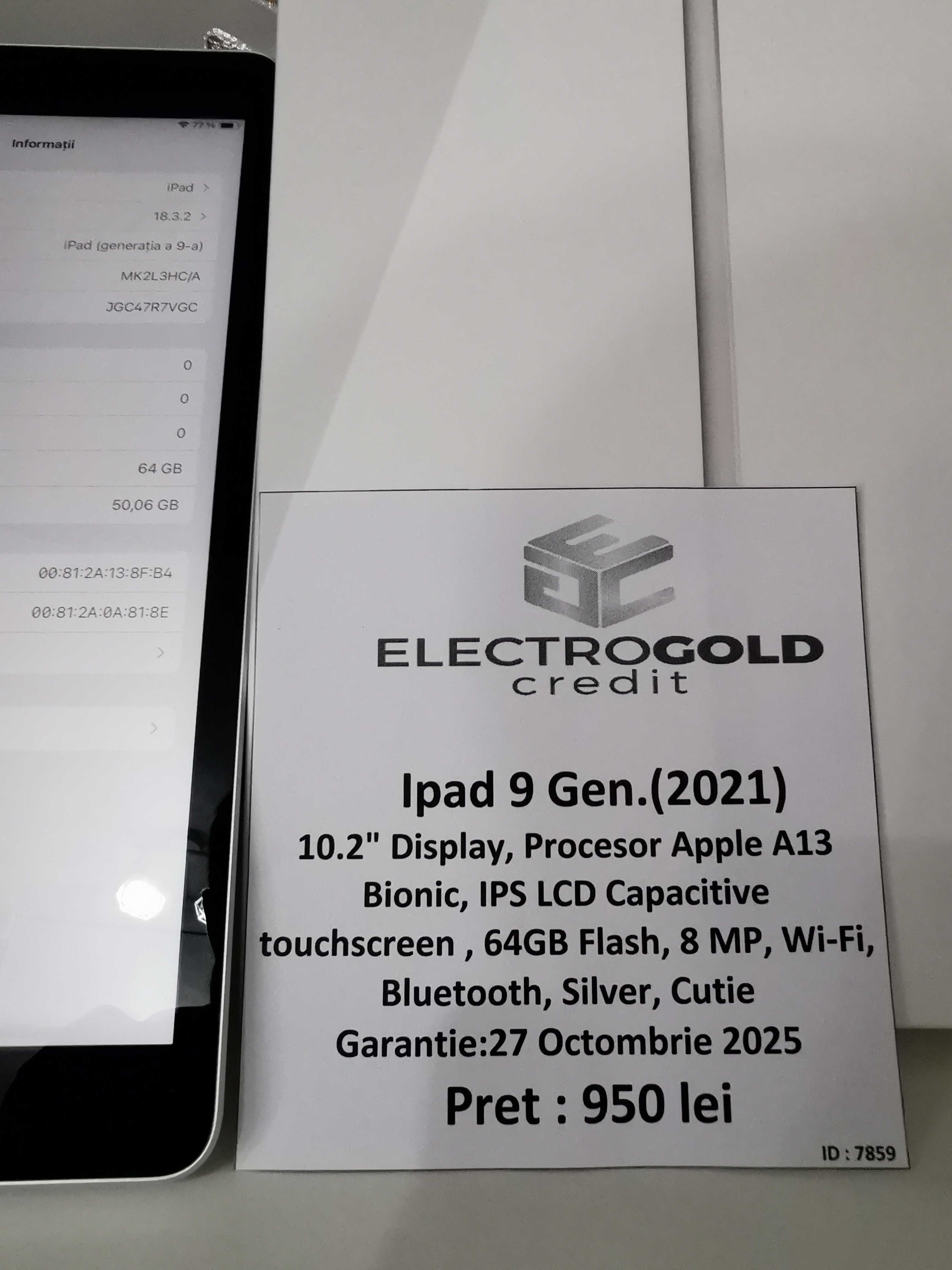 Ipad 9 Gen. 64GB WI-FI/Silver/10.2 Inch/Garantie Oct. 2025 ID7859