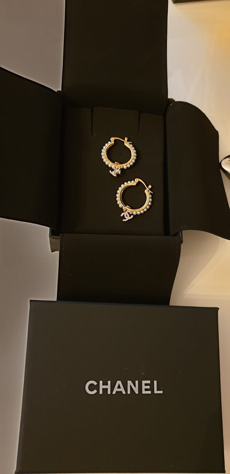 Cercei Chanel originali placați cu aur 18k, tip creola