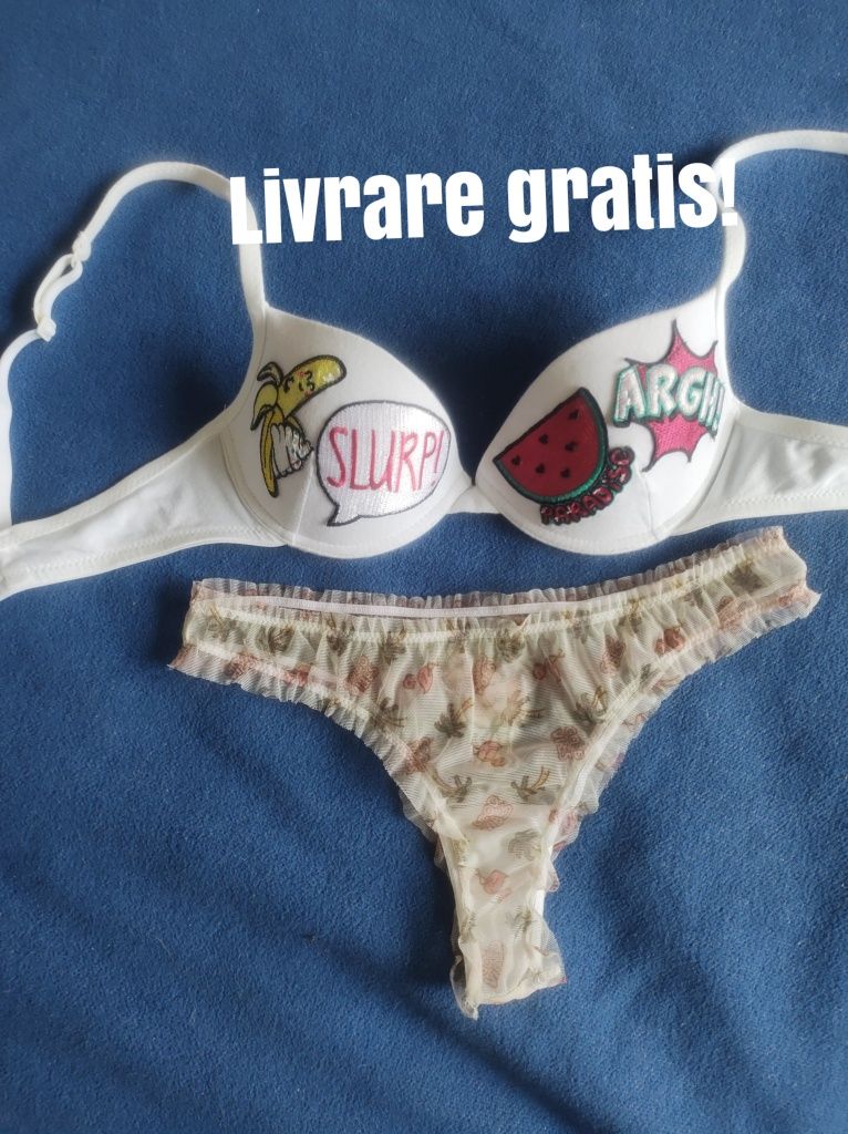 Livrare gratis Set Lenjerie Sutien Slip Desene Fructe S Cosplay Teenag