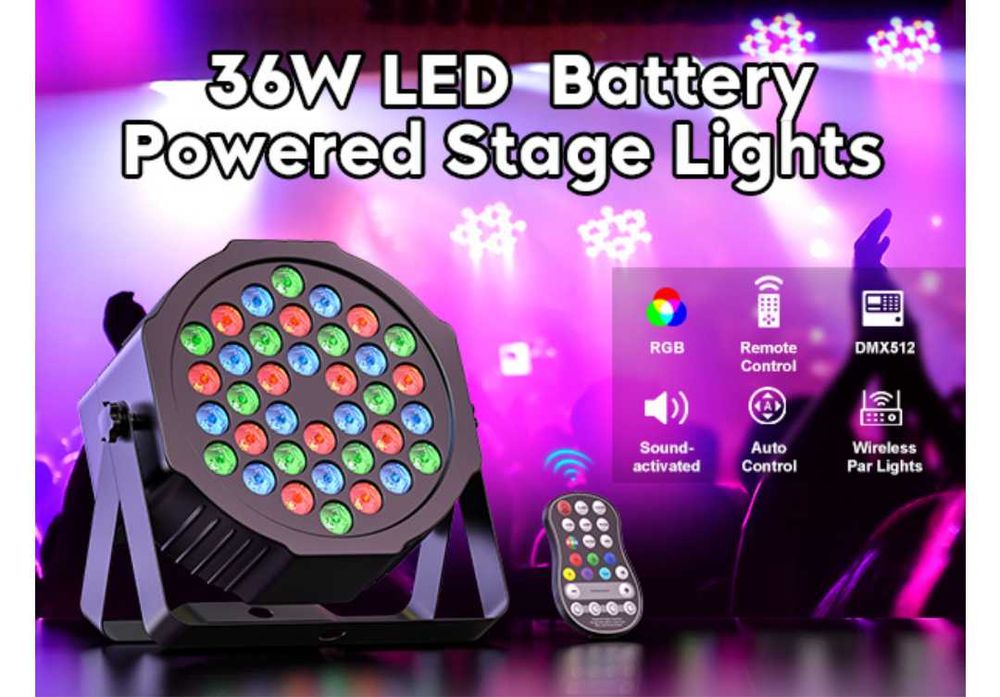 HOLDLAMP Акумулаторни Par светлини 36W RGB DJ LED Par 2 броя комплект