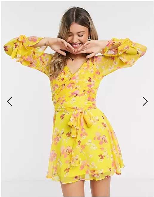 Rochie NOUĂ marca ASOS mini, de culoarea galbenă și imprimeu floral