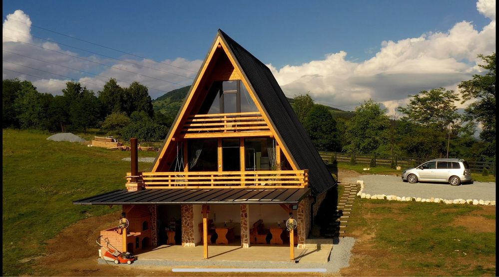 Cabana A Frame Panoramic Apuseni de inchiriat cu ciubar jacuzzi