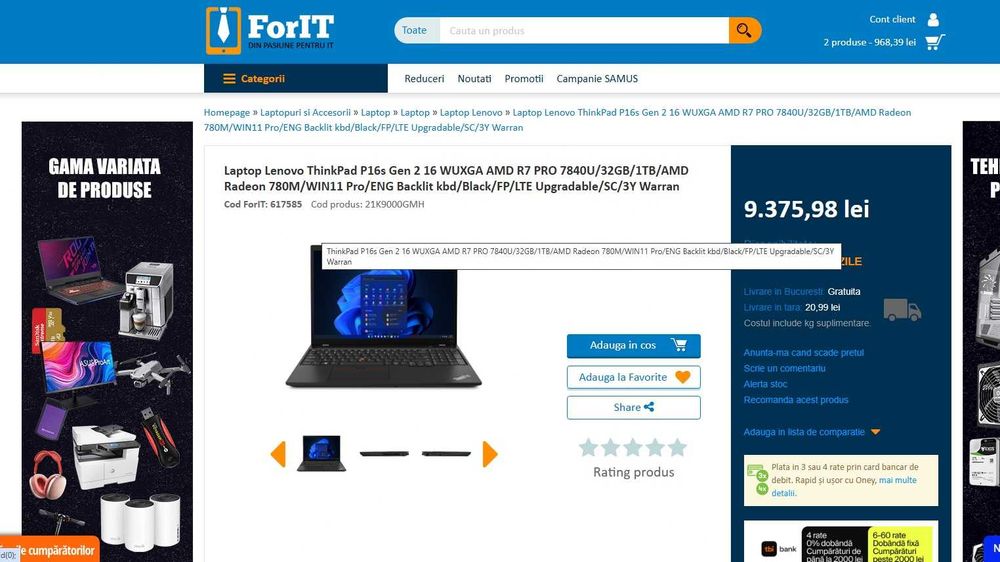 Laptop Lenovo ThinkPad P16s Gen 2 cu  Ryzen 7 7840U , 32 gb ddr5 – nou