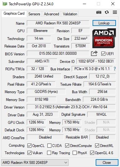 Видеокарта RX580 8Gb